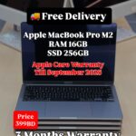 Front view of Apple MacBook Pro 2022 M2 with specifications and price displayed on screen