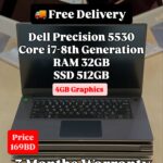 Front view of Dell Precision 5530 with specifications and price displayed on scree
