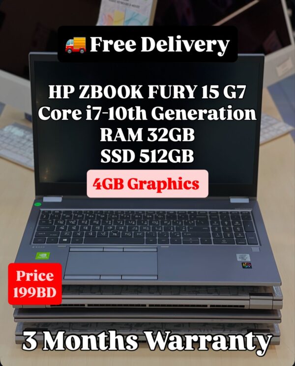 HP ZBook Fury 15 G7 | Core i7-10th Gen | 32 GB RAM | 512 GB SSD | 4 GB GPU