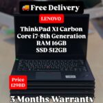 Front view of Lenovo ThinkPad X1 Carbon G6 with specifications and price – Core i7 8th Gen, 16GB RAM, 512GB SSD, 14" Display – BHD 129, SAR 1290